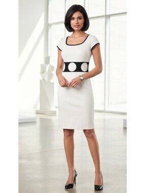 Muse Retro White With Black Piping Scoop Neck Bodycon Dress Size 4 NWT